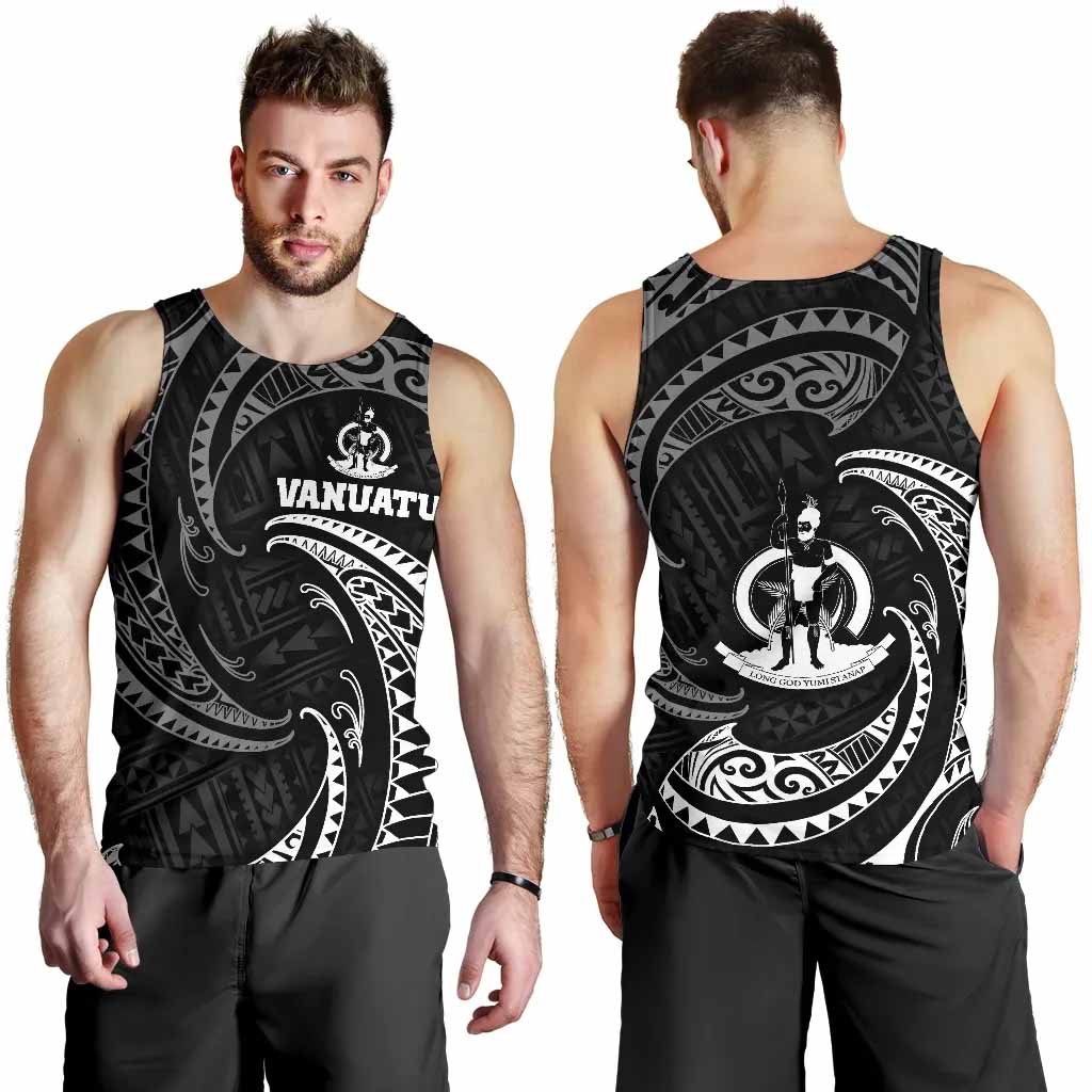 Vanuatu Polynesian Men Tank Top - White Tribal Wave