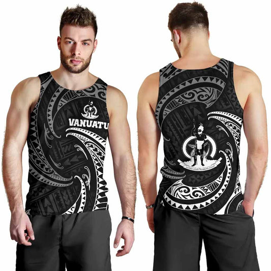 Vanuatu Polynesian Men Tank Top - White Tribal Wave