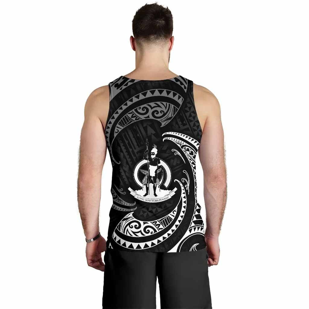 Vanuatu Polynesian Men Tank Top - White Tribal Wave