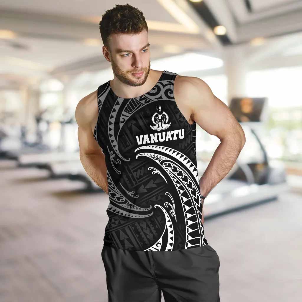 Vanuatu Polynesian Men Tank Top - White Tribal Wave