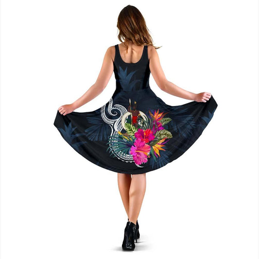 Vanuatu Polynesian Midi Dress - Tropical Flower