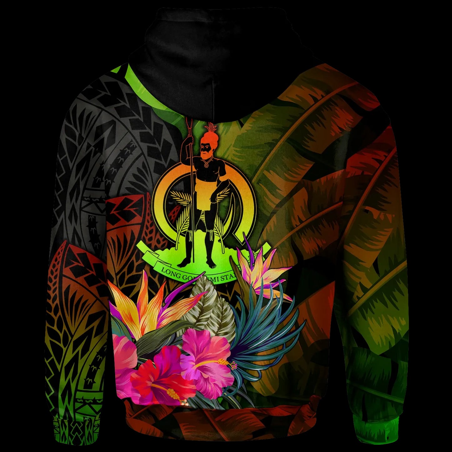 Vanuatu Polynesian Personalised Hoodie -  Hibiscus and Banana Leaves