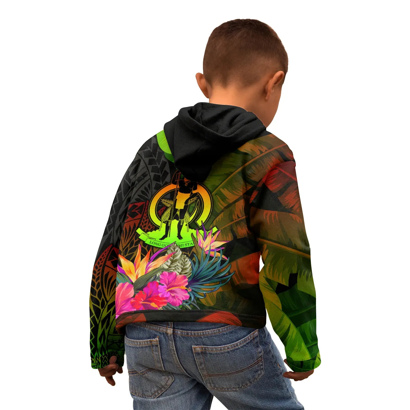 Vanuatu Polynesian Personalised Hoodie -  Hibiscus and Banana Leaves
