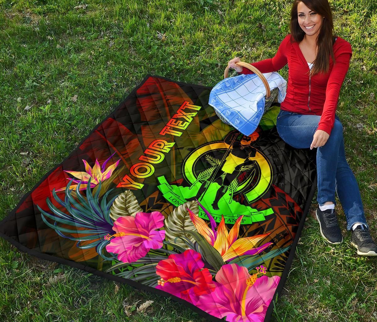 Vanuatu Polynesian Personalised Premium Quilt -  Hibiscus and Banana Leaves