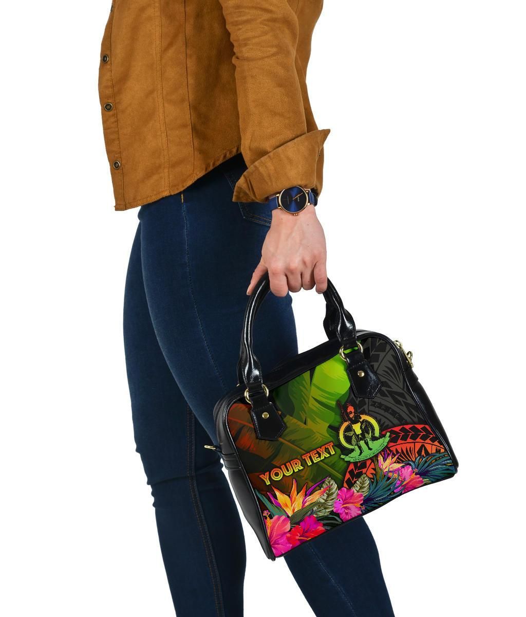 Vanuatu Polynesian Personalised Shoulder Handbag - Hibiscus And Banana Leaves