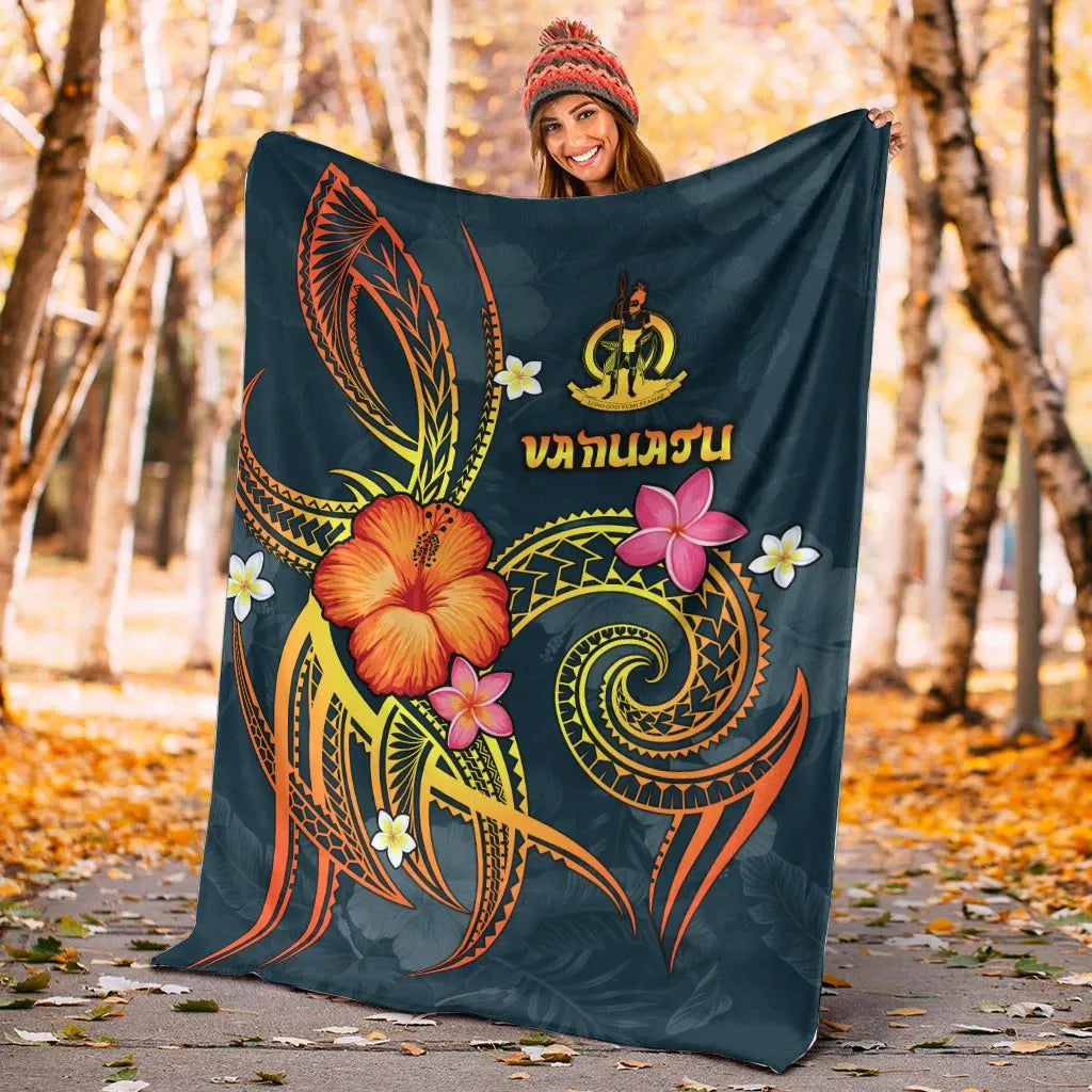 Vanuatu Polynesian Premium Blanket - Legend of Vanuatu (Blue)