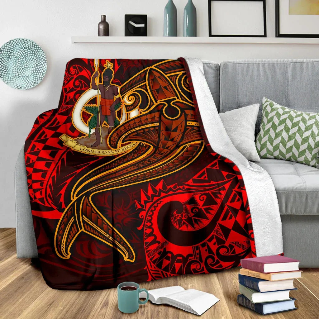 Vanuatu Polynesian Premium Blanket - Red Shark Polynesian Tattoo