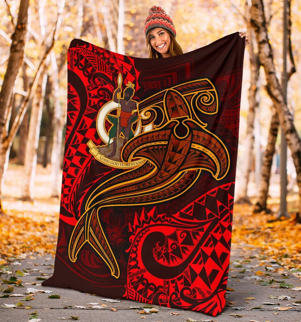 Vanuatu Polynesian Premium Blanket - Red Shark Polynesian Tattoo