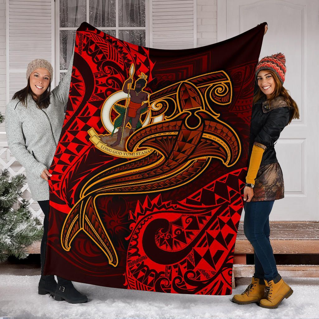 Vanuatu Polynesian Premium Blanket - Red Shark Polynesian Tattoo