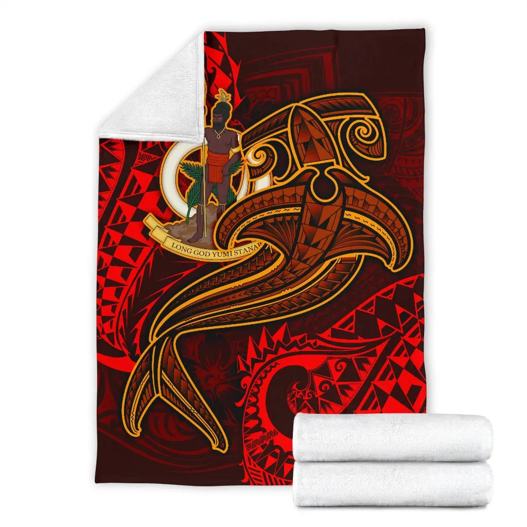 Vanuatu Polynesian Premium Blanket - Red Shark Polynesian Tattoo