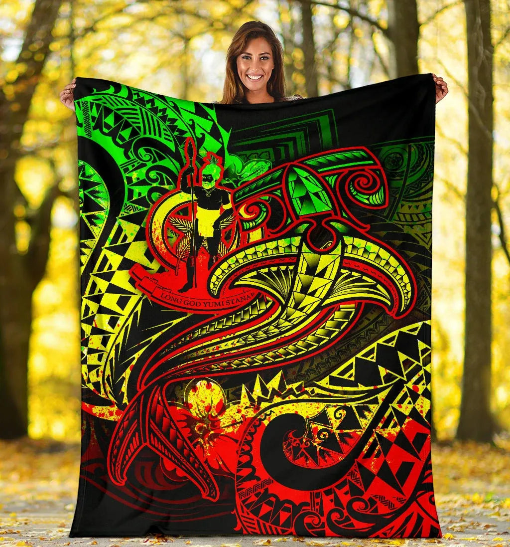 Vanuatu Polynesian Premium Blanket  - Reggae Shark Polynesian Tattoo