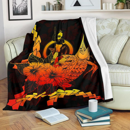 Vanuatu Polynesian Premium Blanket - Swordfish With Hibiscus