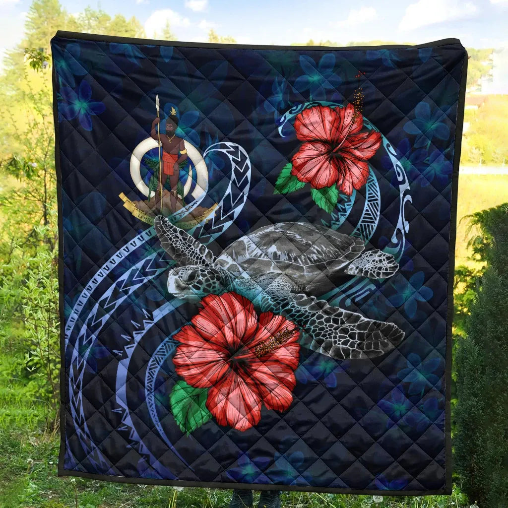 Vanuatu Polynesian Premium Quilt - Blue Turtle Hibiscus
