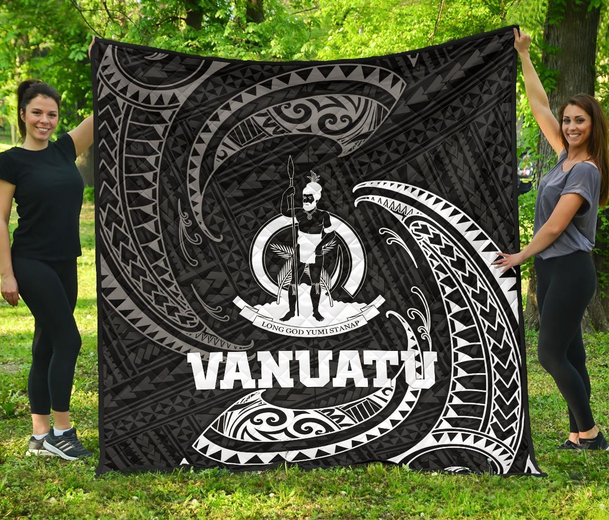 Vanuatu Polynesian Premium Quilt - White Tribal Wave