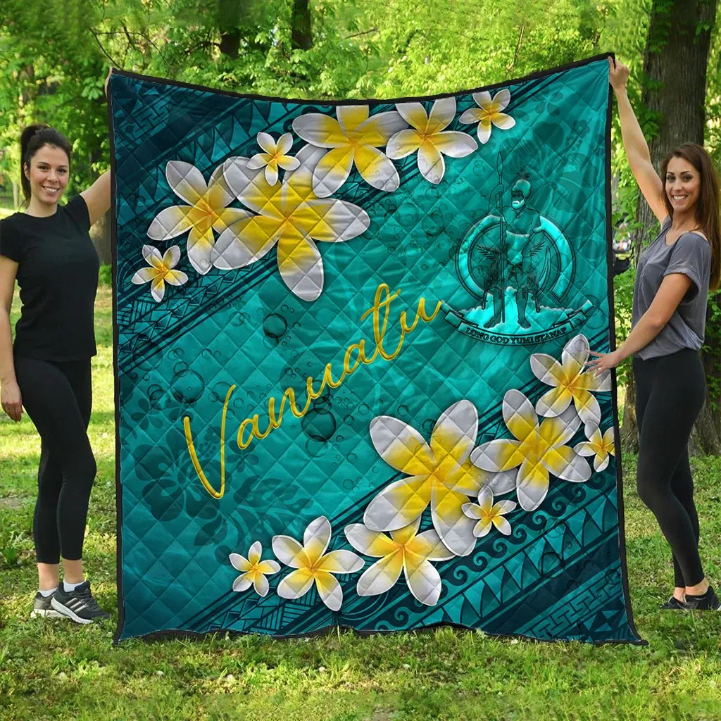 Vanuatu Polynesian Quilt - Plumeria With Blue Ocean