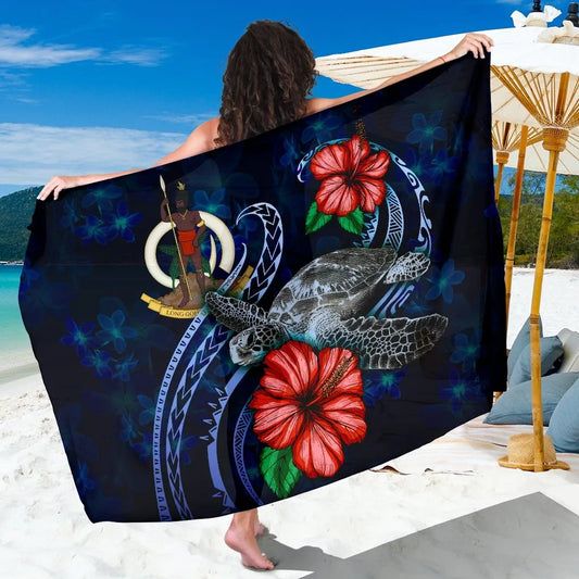 Vanuatu Polynesian Sarong - Blue Turtle Hibiscus