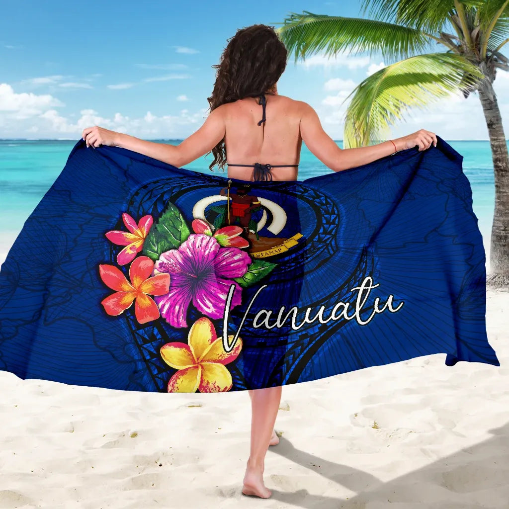 Vanuatu Polynesian Sarong - Floral With Seal Blue