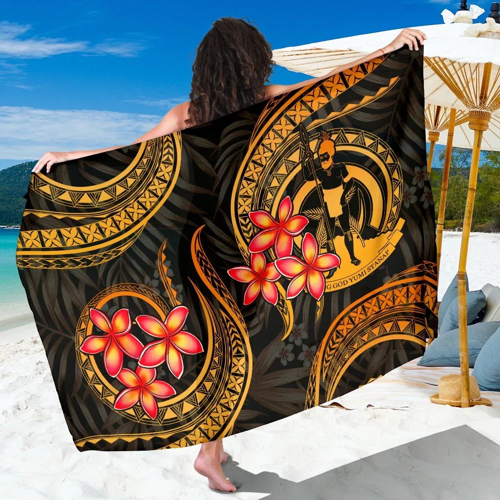 Vanuatu Polynesian Sarong - Gold Plumeria
