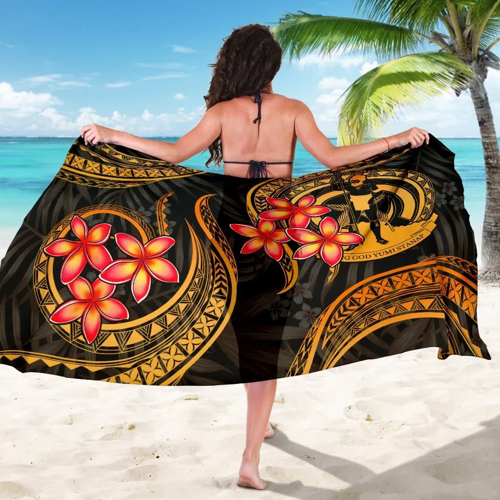 Vanuatu Polynesian Sarong - Gold Plumeria