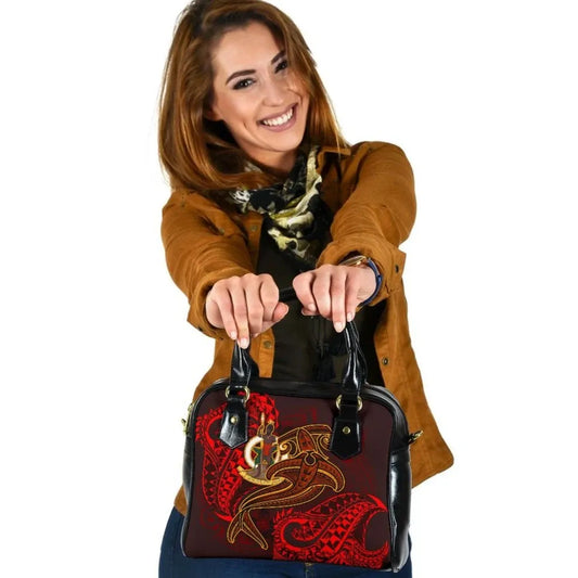 Vanuatu Polynesian Shoulder Handbag - Red Shark Polynesian Tattoo
