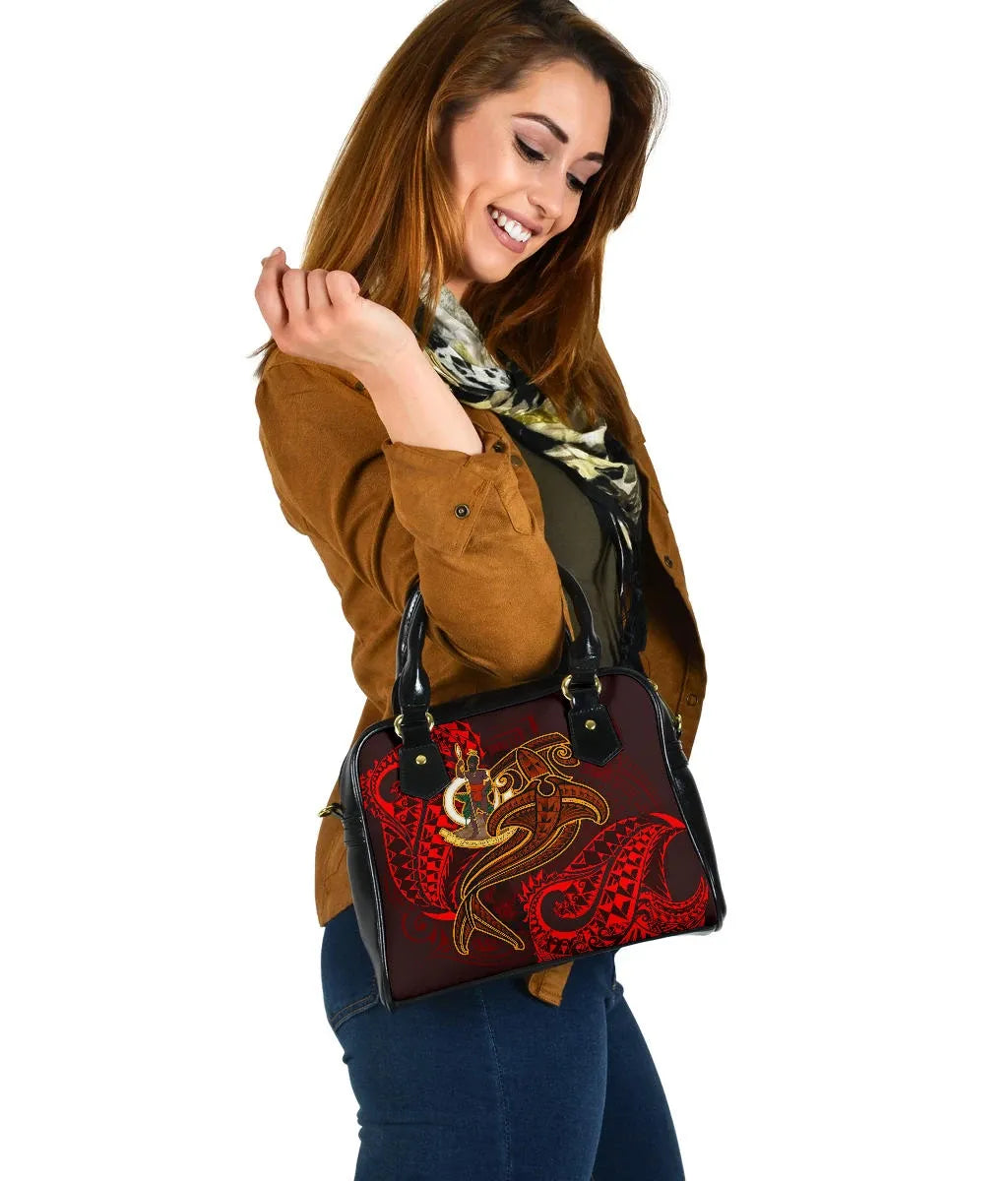 Vanuatu Polynesian Shoulder Handbag - Red Shark Polynesian Tattoo