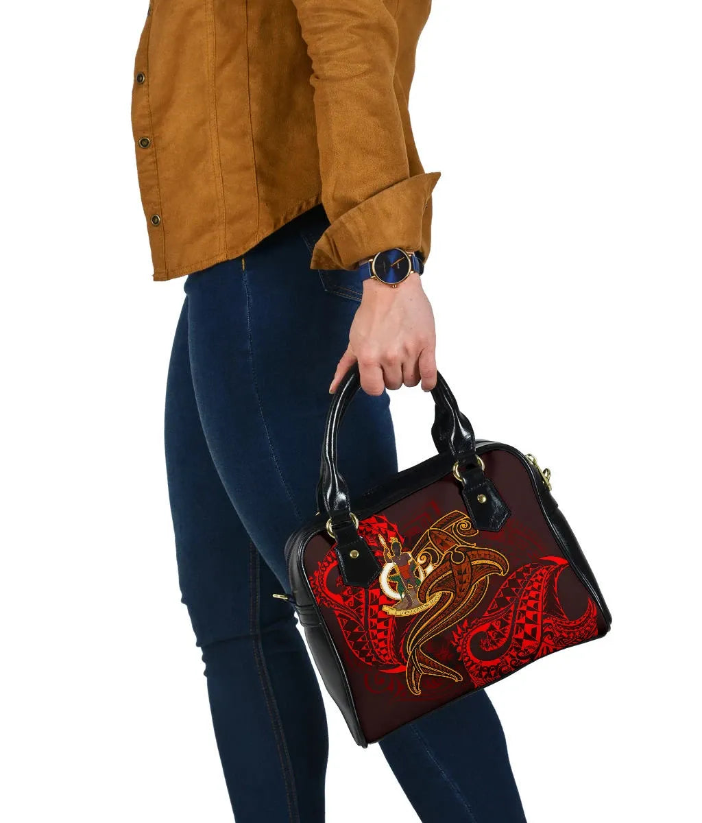 Vanuatu Polynesian Shoulder Handbag - Red Shark Polynesian Tattoo