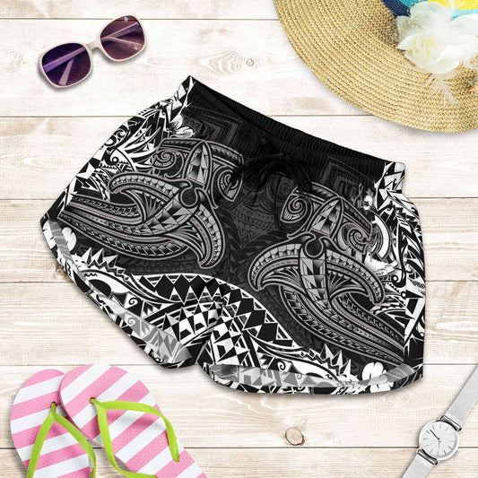 Vanuatu Polynesian Women Shorts -White Shark Polynesian Tattoo