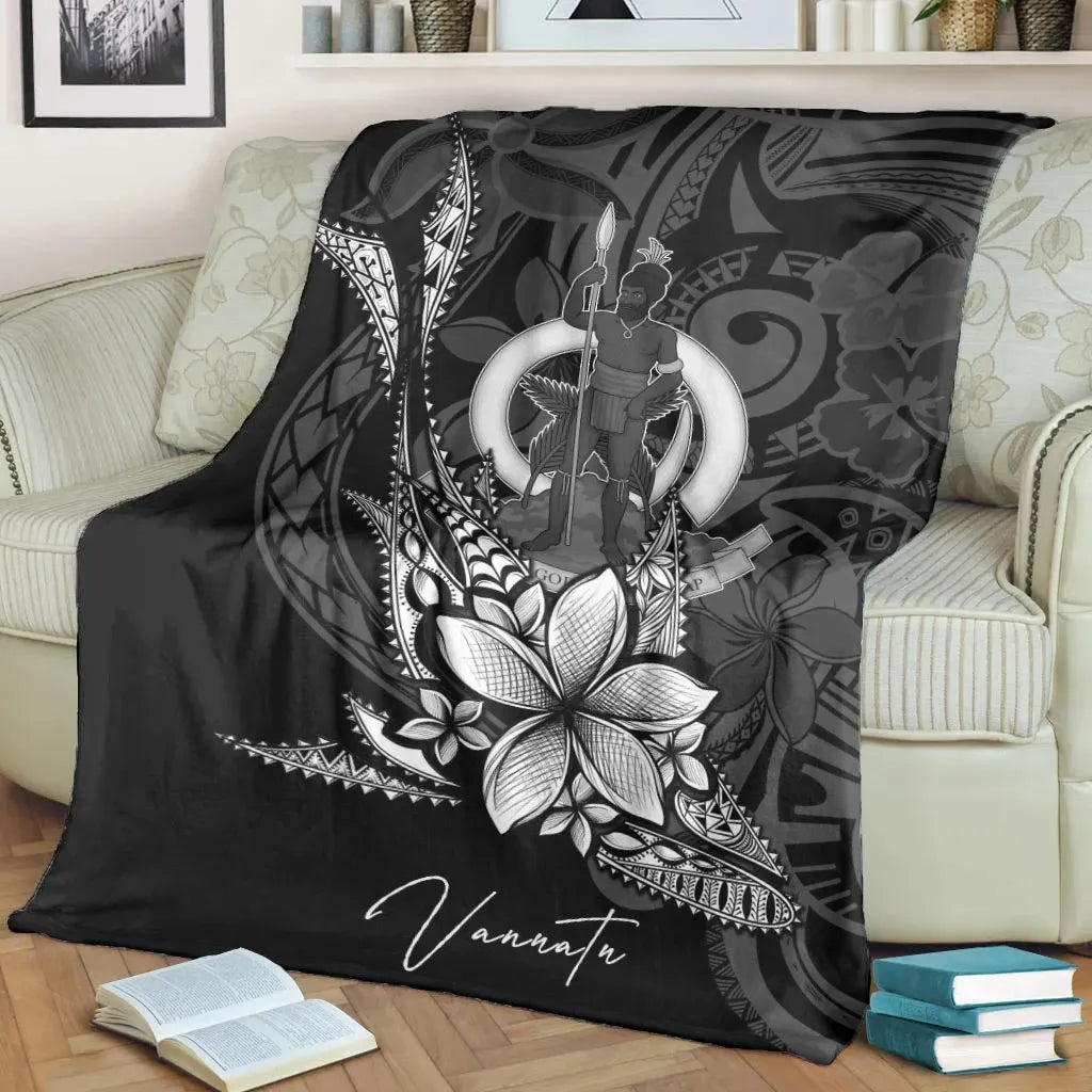 Vanuatu Premium Blanket - Fish With Plumeria Flowers Style