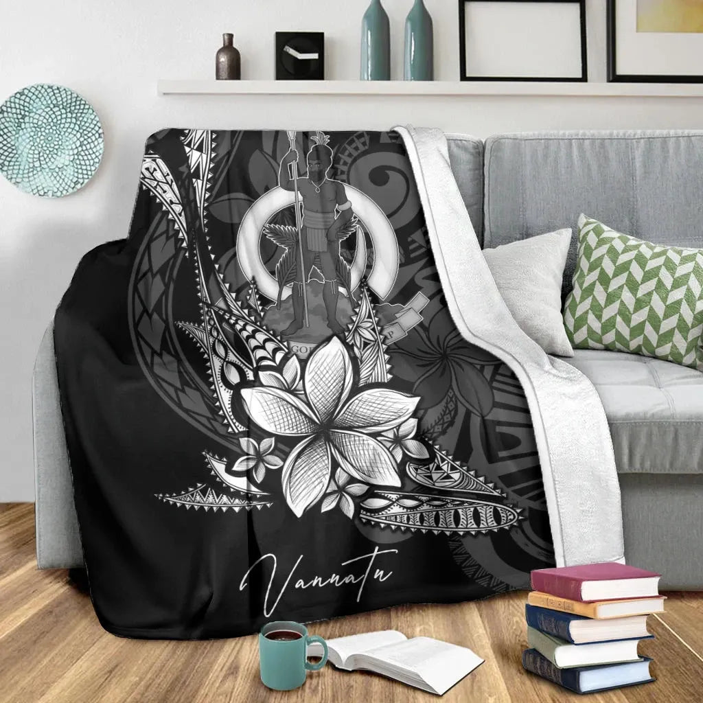 Vanuatu Premium Blanket - Fish With Plumeria Flowers Style