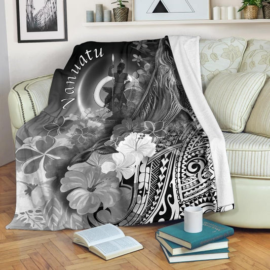 Vanuatu Premium Blanket - Humpback Whale with Tropical Flowers (White)