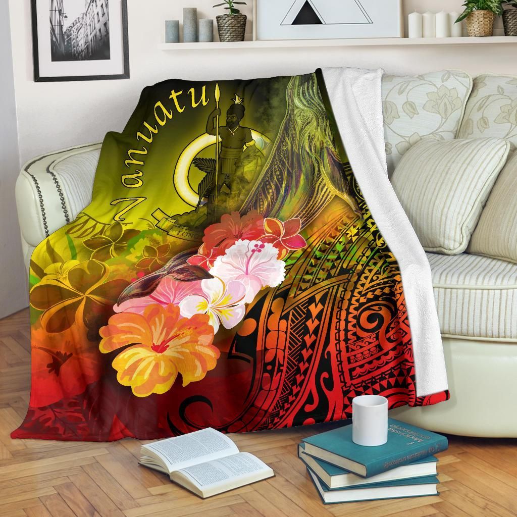 Vanuatu Premium Blanket - Humpback Whale with Tropical Flowers (Yellow)
