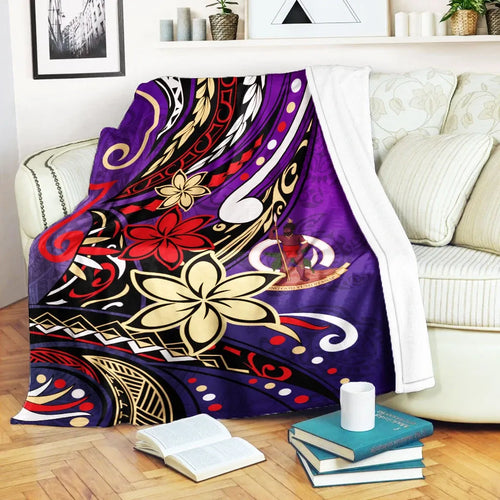 Vanuatu Premium Blanket - Tribal Flower With Special Turtles Purple Color