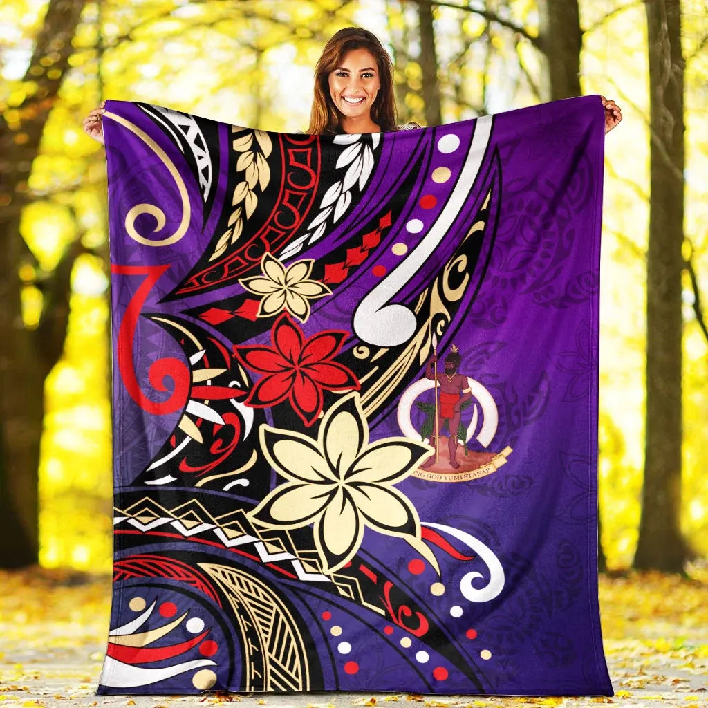 Vanuatu Premium Blanket - Tribal Flower With Special Turtles Purple Color