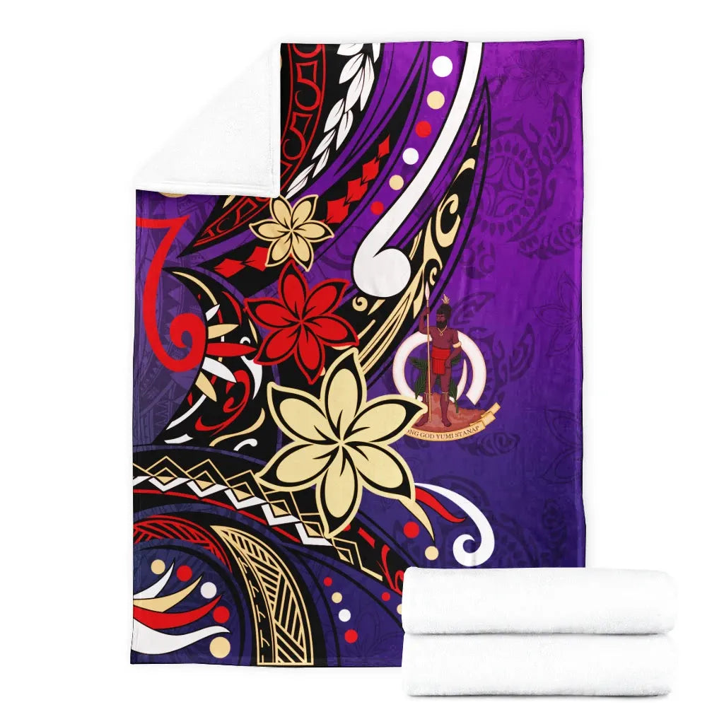 Vanuatu Premium Blanket - Tribal Flower With Special Turtles Purple Color