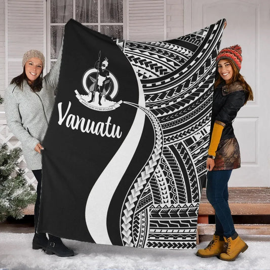 Vanuatu Premium Blanket - White Polynesian Tentacle Tribal Pattern