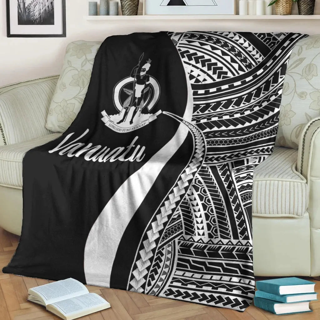 Vanuatu Premium Blanket - White Polynesian Tentacle Tribal Pattern