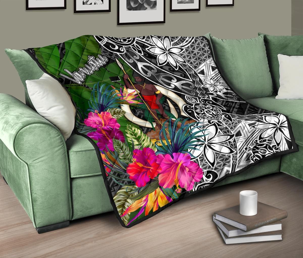 Vanuatu Premium Quilt - Turtle Plumeria Banana Leaf