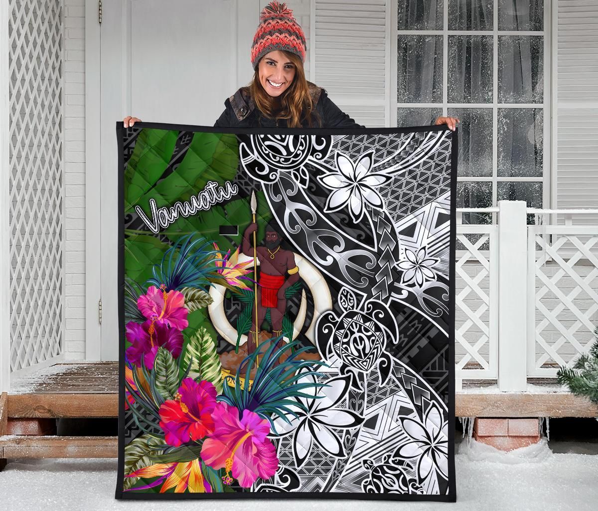 Vanuatu Premium Quilt - Turtle Plumeria Banana Leaf