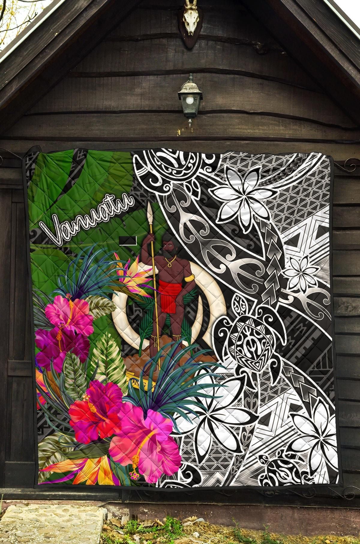 Vanuatu Premium Quilt - Turtle Plumeria Banana Leaf