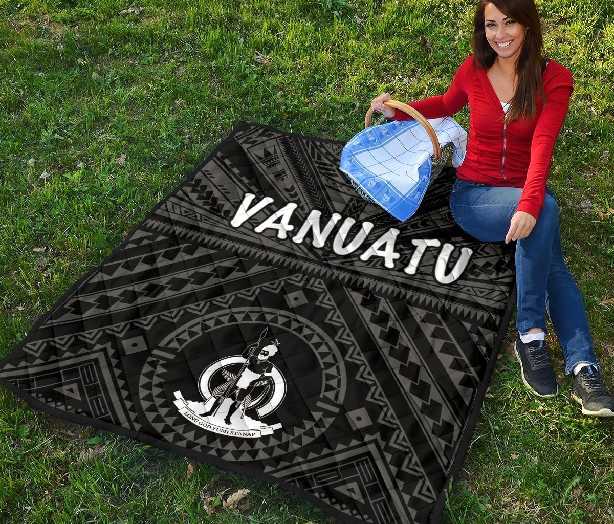 Vanuatu Premium Quilt - Vanuatu Seal With Polynesian Tattoo Style