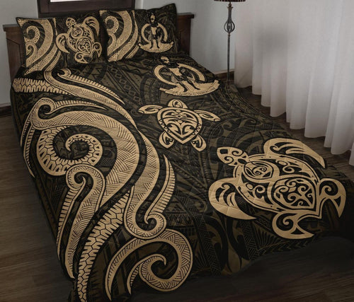 Vanuatu Quilt Bed Set - Gold Tentacle Turtle