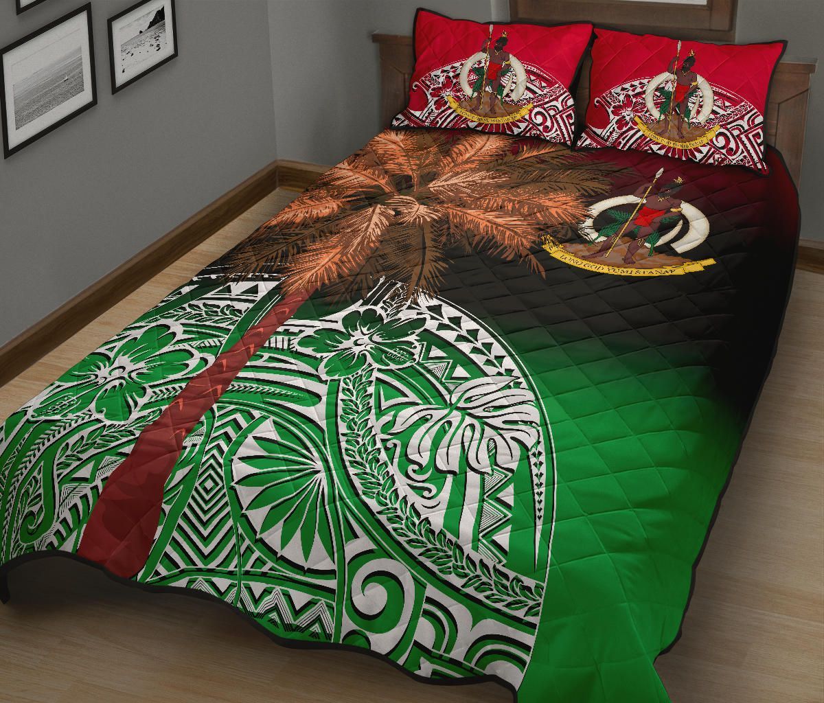 Vanuatu Quilt Bed Set Polynesian Palm Tree Flag