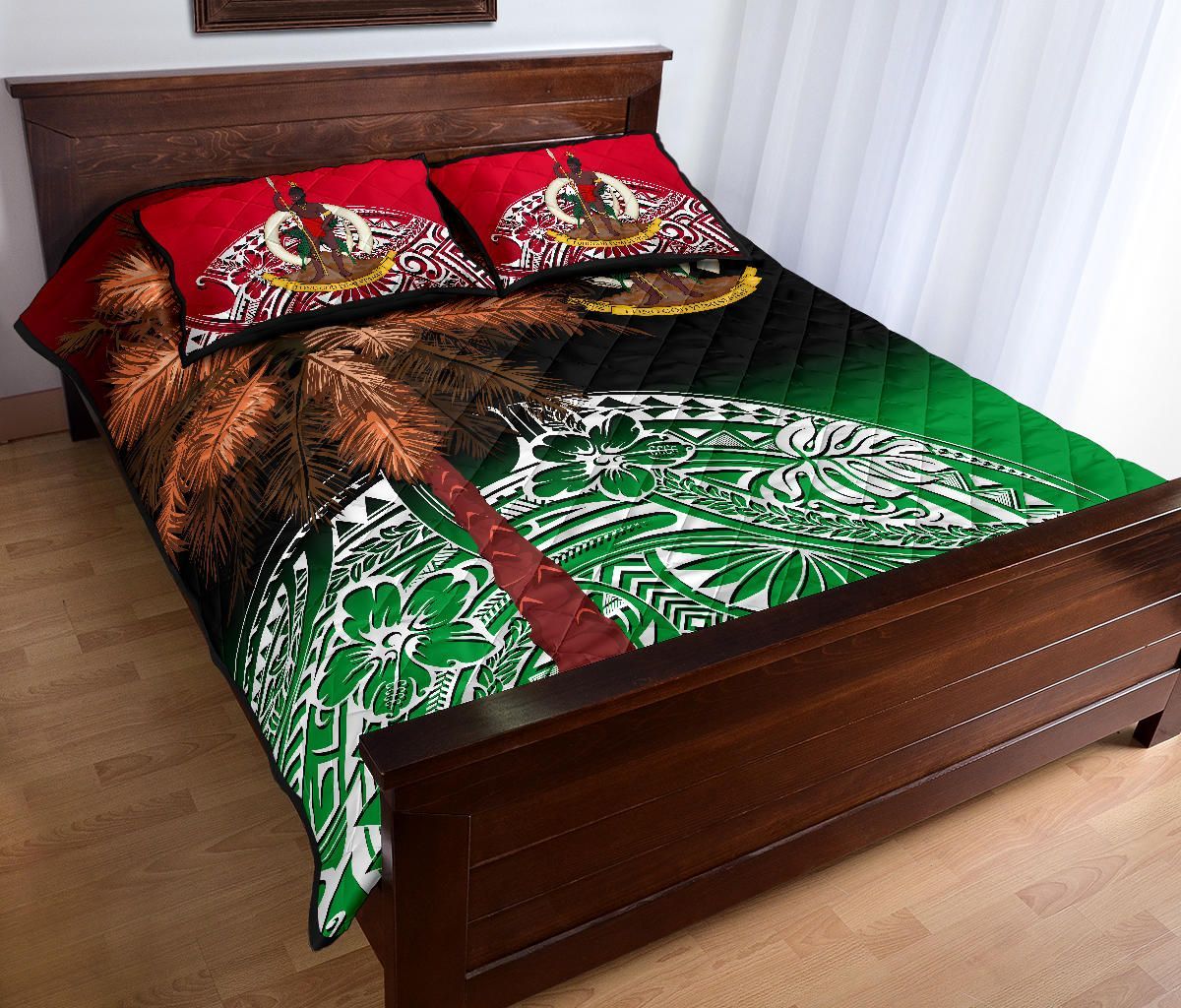 Vanuatu Quilt Bed Set Polynesian Palm Tree Flag