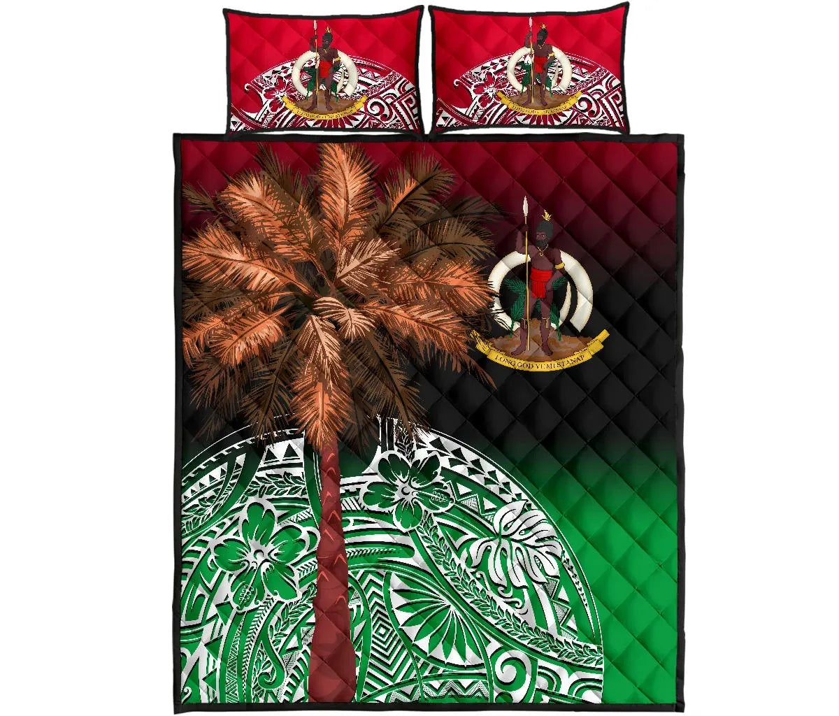 Vanuatu Quilt Bed Set Polynesian Palm Tree Flag