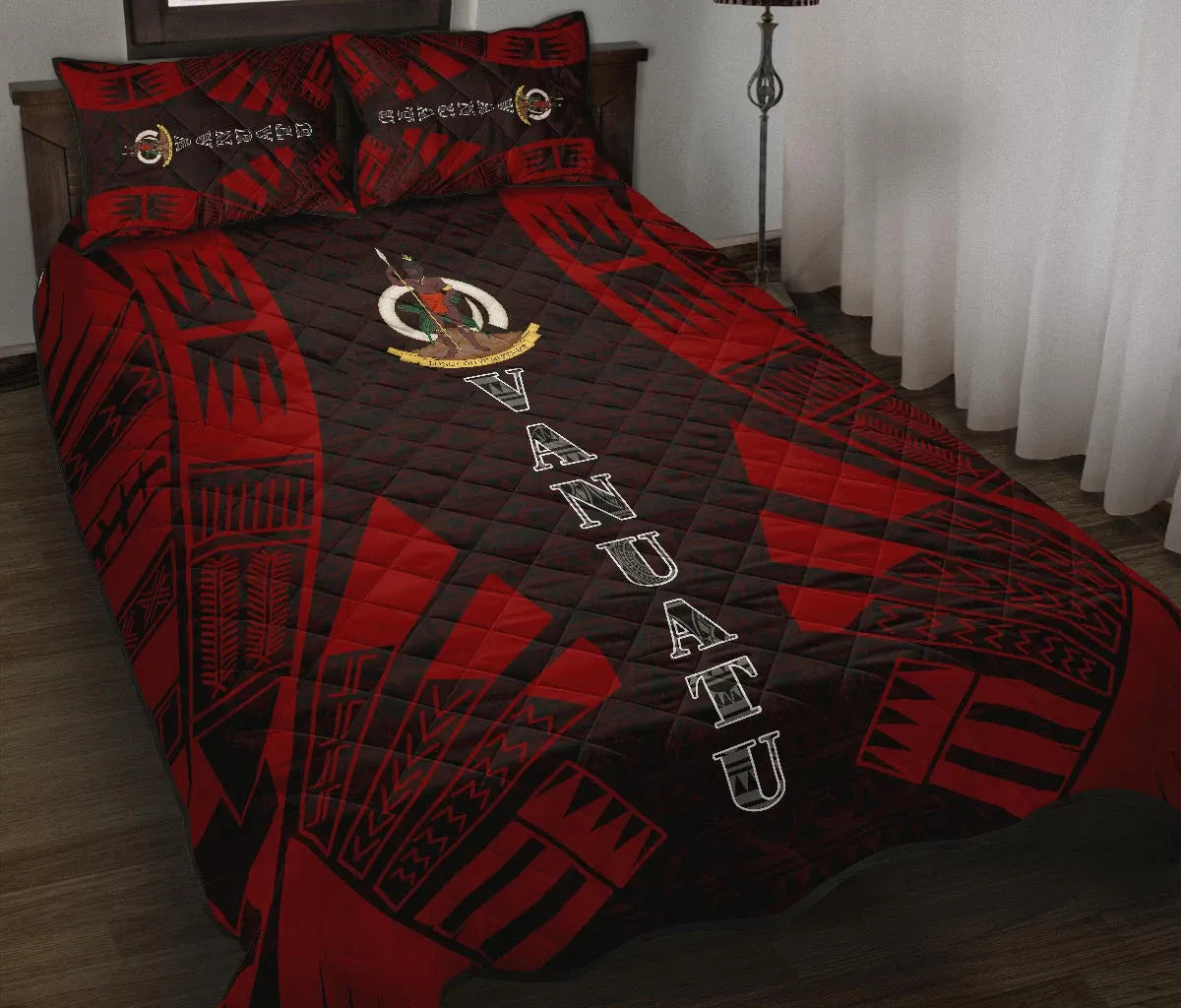 Vanuatu Quilt Bed Set - Vanuatu Coat Of Arms Red Tattoo Style