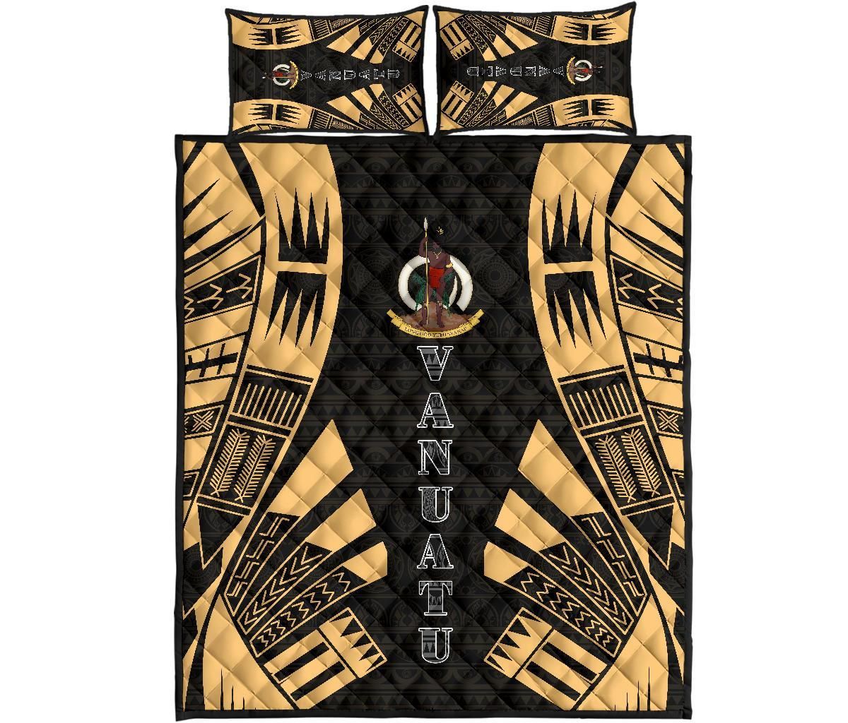 Vanuatu Quilt Bed Set - Vanuatu Coat Of Arms Yellow Tattoo Style