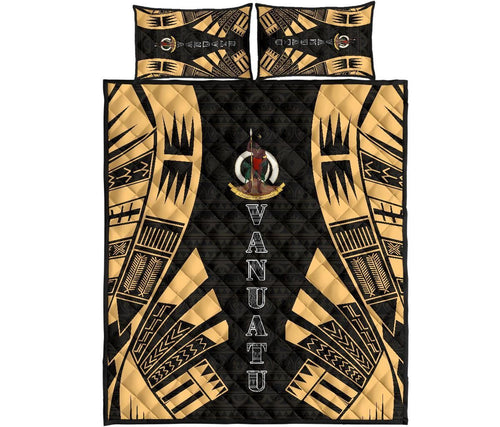 Vanuatu Quilt Bed Set - Vanuatu Coat Of Arms Yellow Tattoo Style
