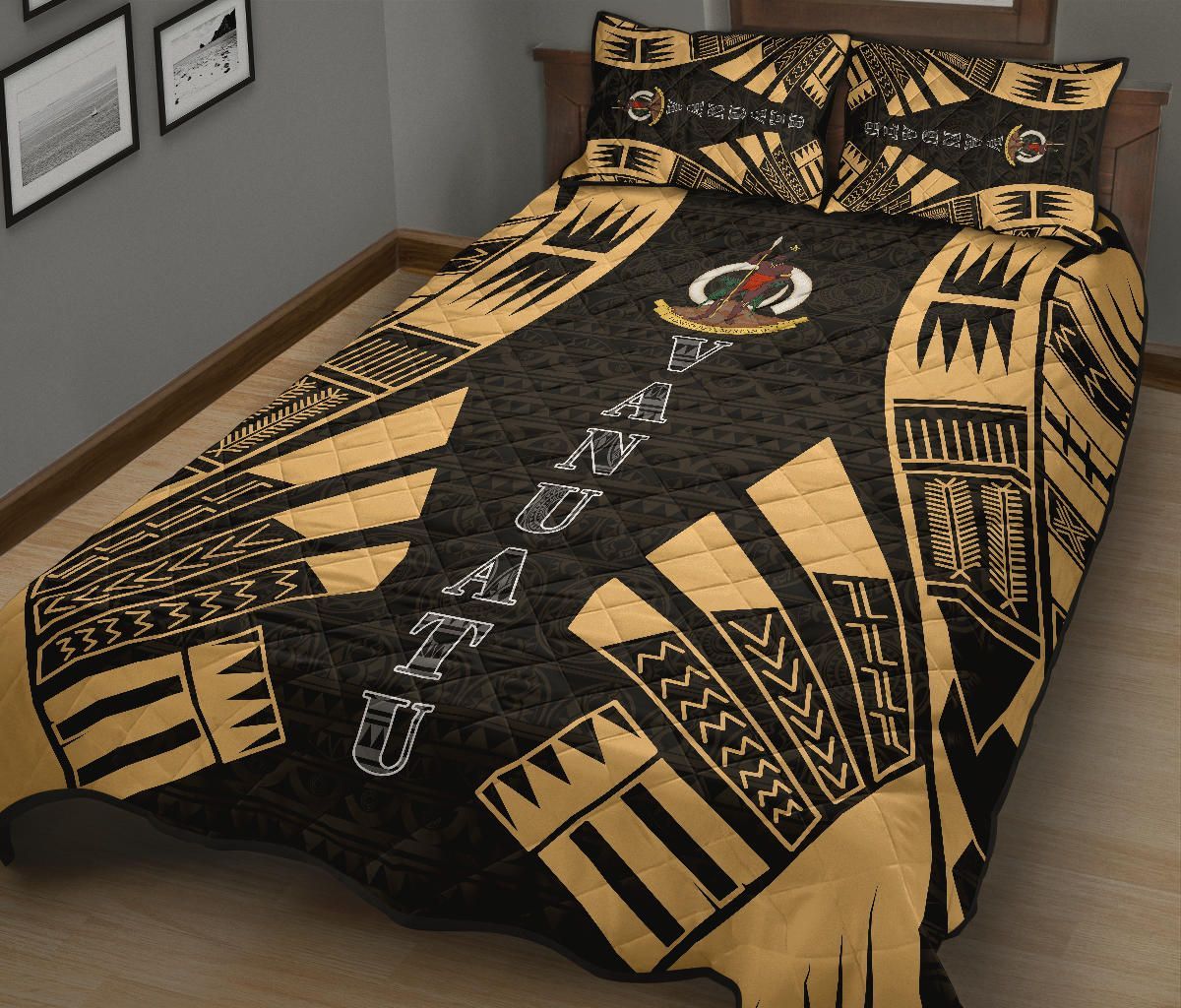 Vanuatu Quilt Bed Set - Vanuatu Coat Of Arms Yellow Tattoo Style