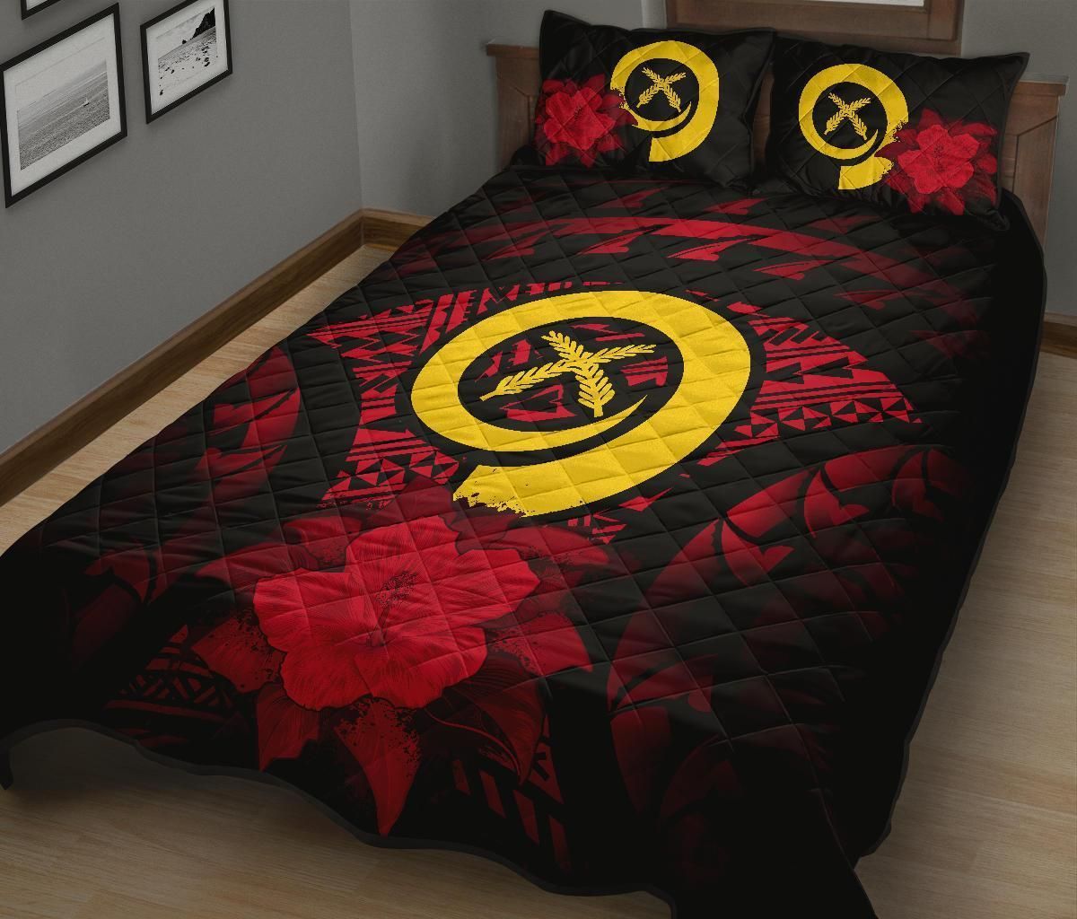 Vanuatu Polynesian Quilt Bed Set Hibiscus Red
