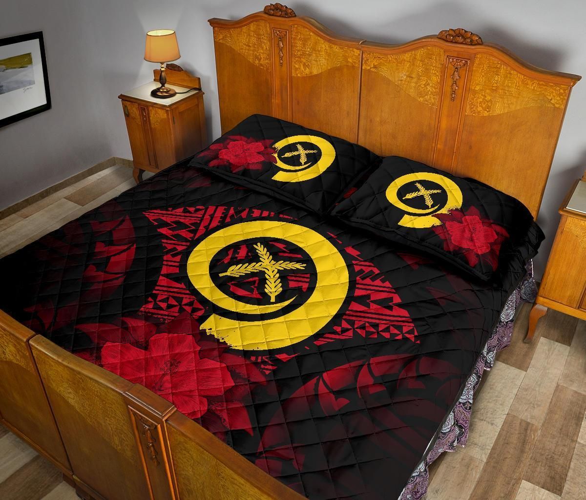 Vanuatu Polynesian Quilt Bed Set Hibiscus Red
